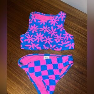 Pink and Blue Floral Checkered Angel Beach Sz 7
